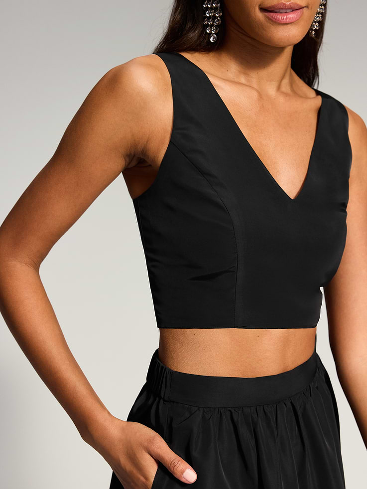 Image 5 of 5, The Occasion by Old Navy V-Neck Taffeta Crop Top