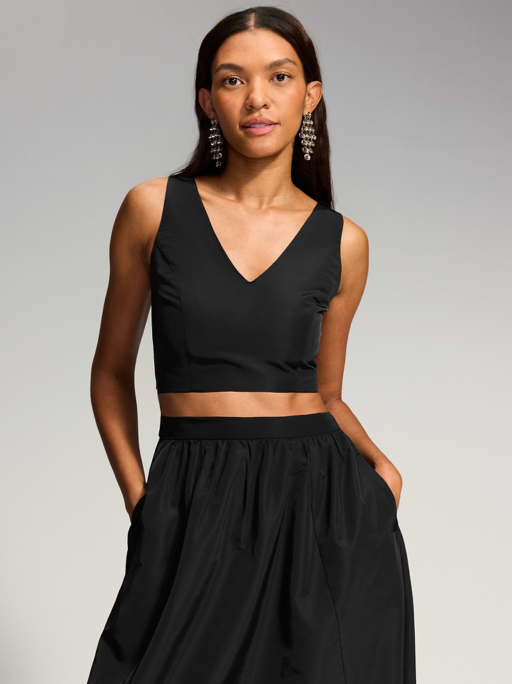 Image 1 of 5, v-neck, sleeveless, adjustable straps, seamed bodice, smocked back panel, cropped length, Product #1196194