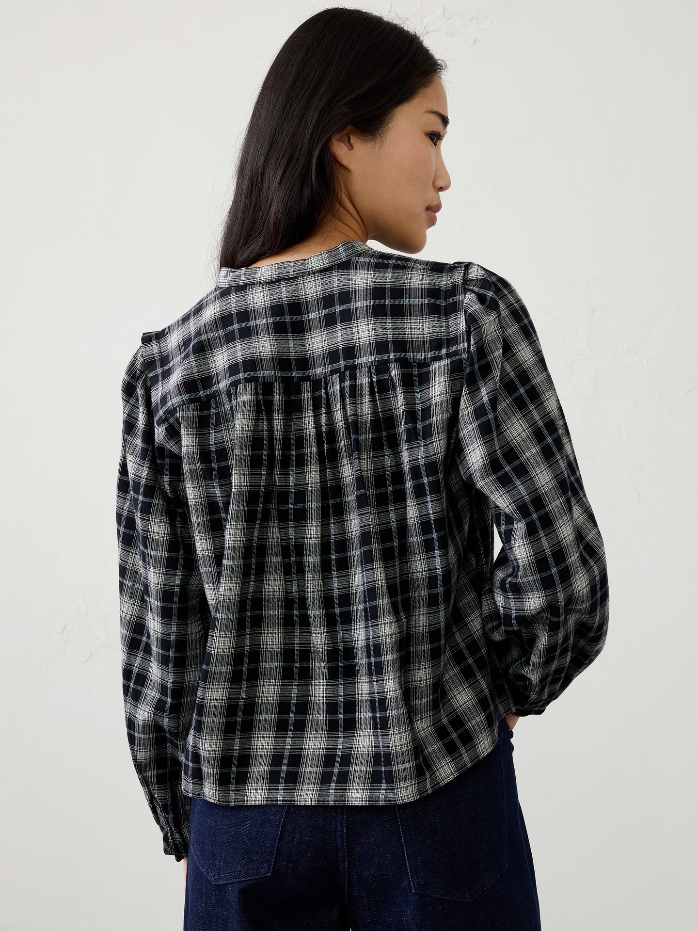 Image 2 of 4, Flannel Pleated-Shoulder Blouse