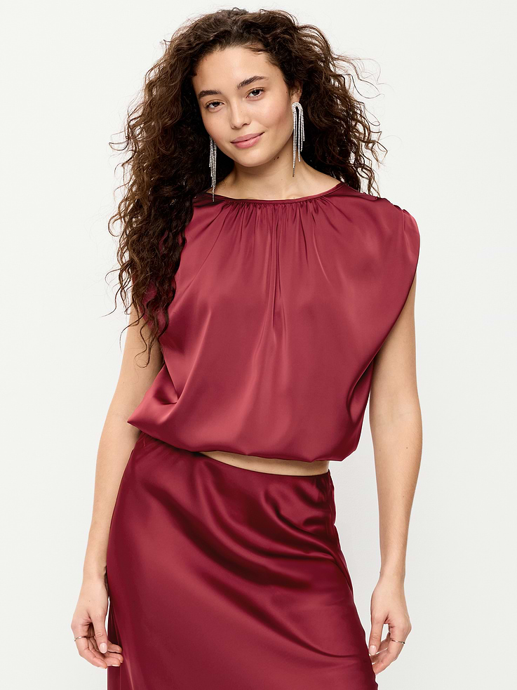 Image 4 of 7, Boatneck Drapey Bubble-Hem Top