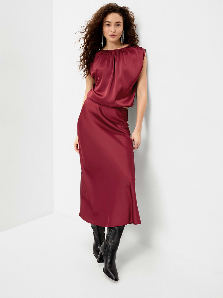 Image 3 of 7, Boatneck Drapey Bubble-Hem Top