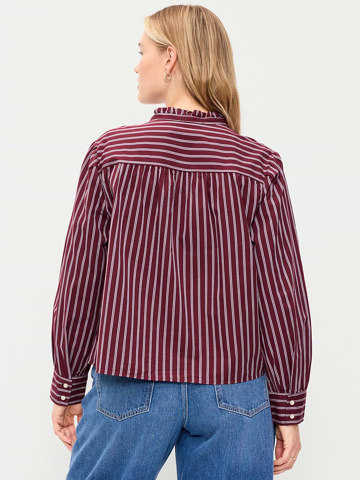 Image 3 of 4, Ruffle-Front Button-Down Shirt