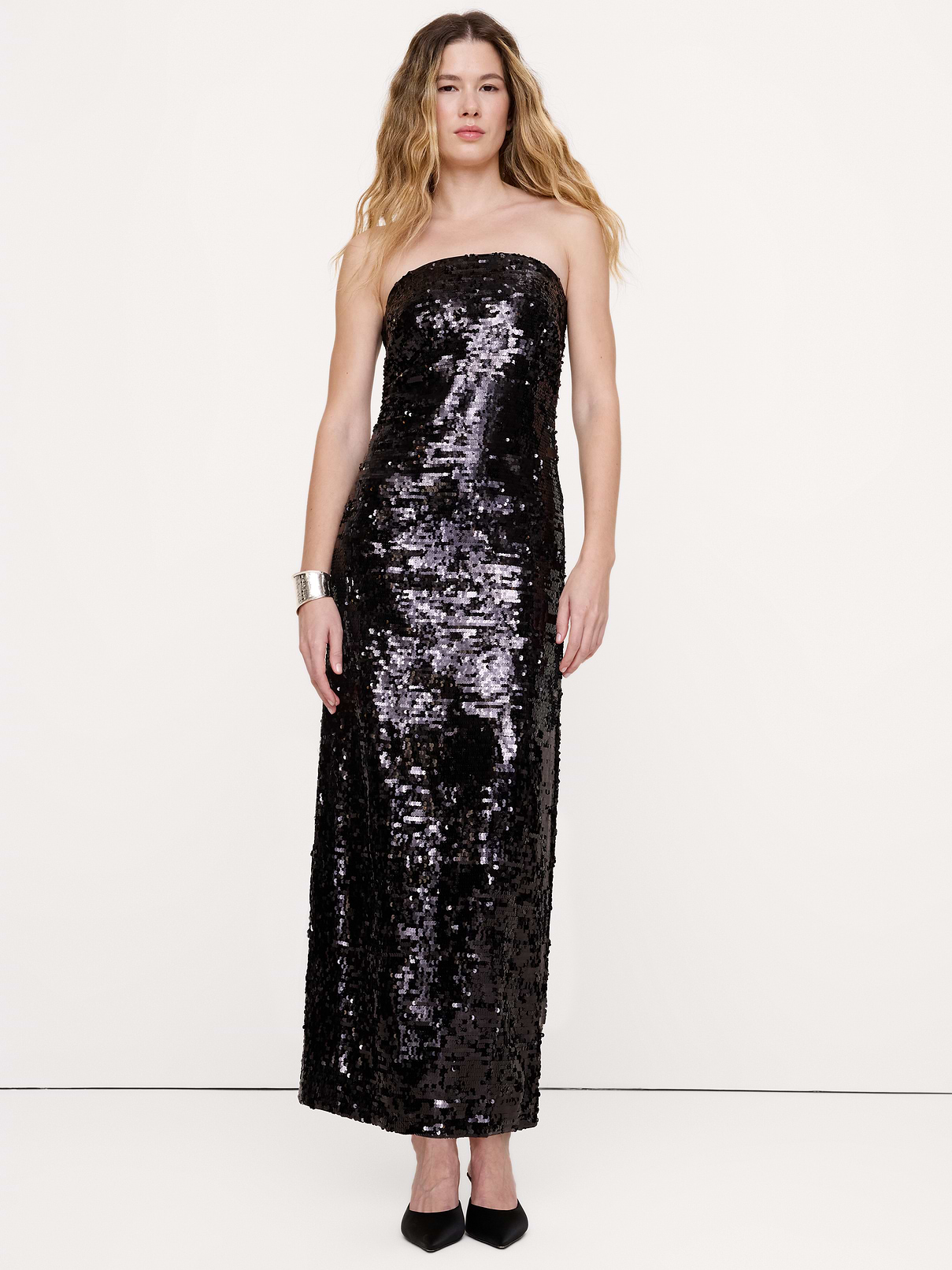 Strapless Sequin Midi Dress