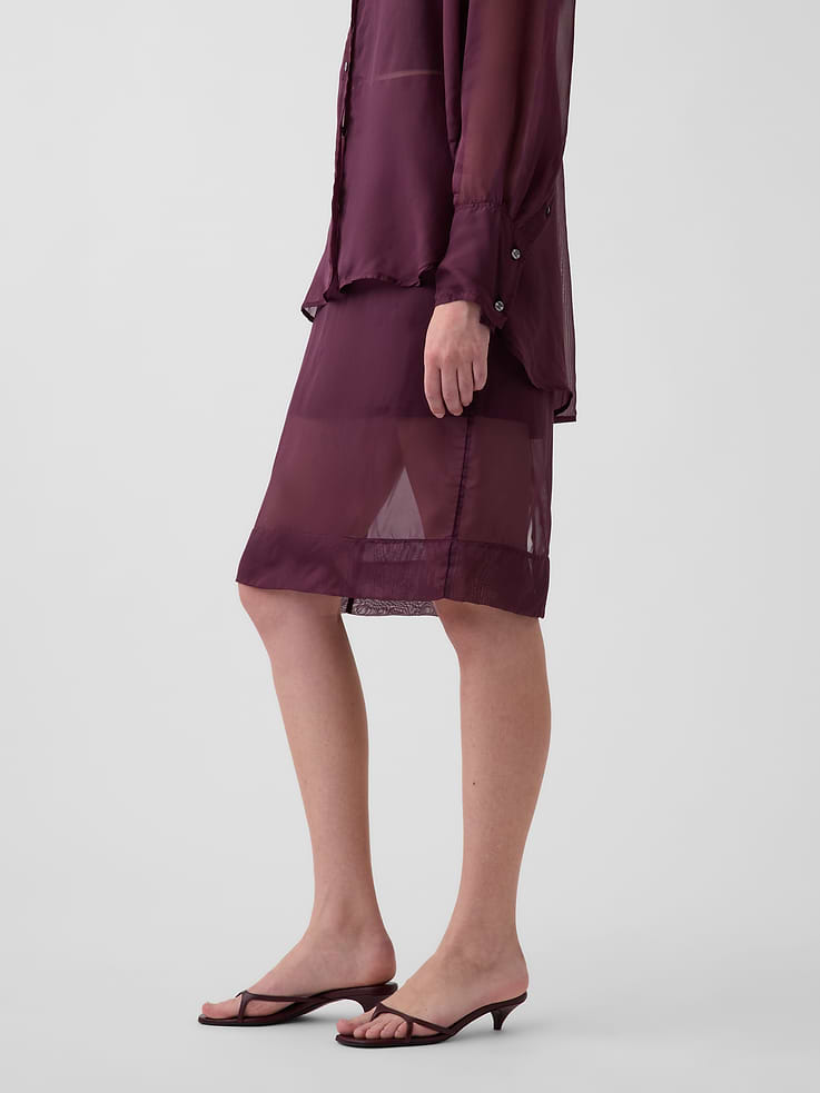 Image 3 of 6, Sheer Organza Knee-Length Skirt