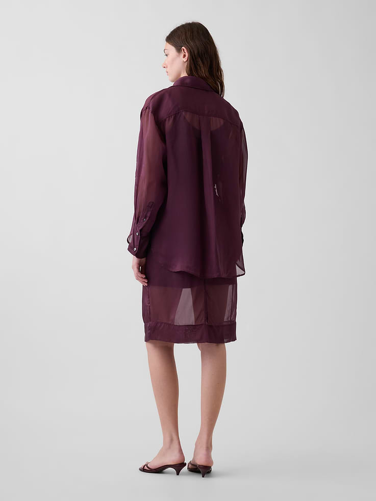 Image 2 of 6, Sheer Organza Knee-Length Skirt