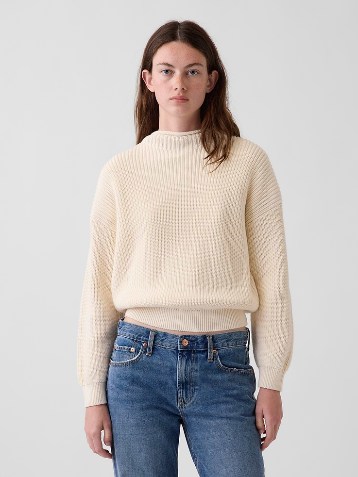 Image 1 of 5, Soft knit cotton sweater. In an oversized fit., Rollneck., Long sleeves with drop shoulders and banded cuffs., Certain styles have allover stripes., Product #1182595