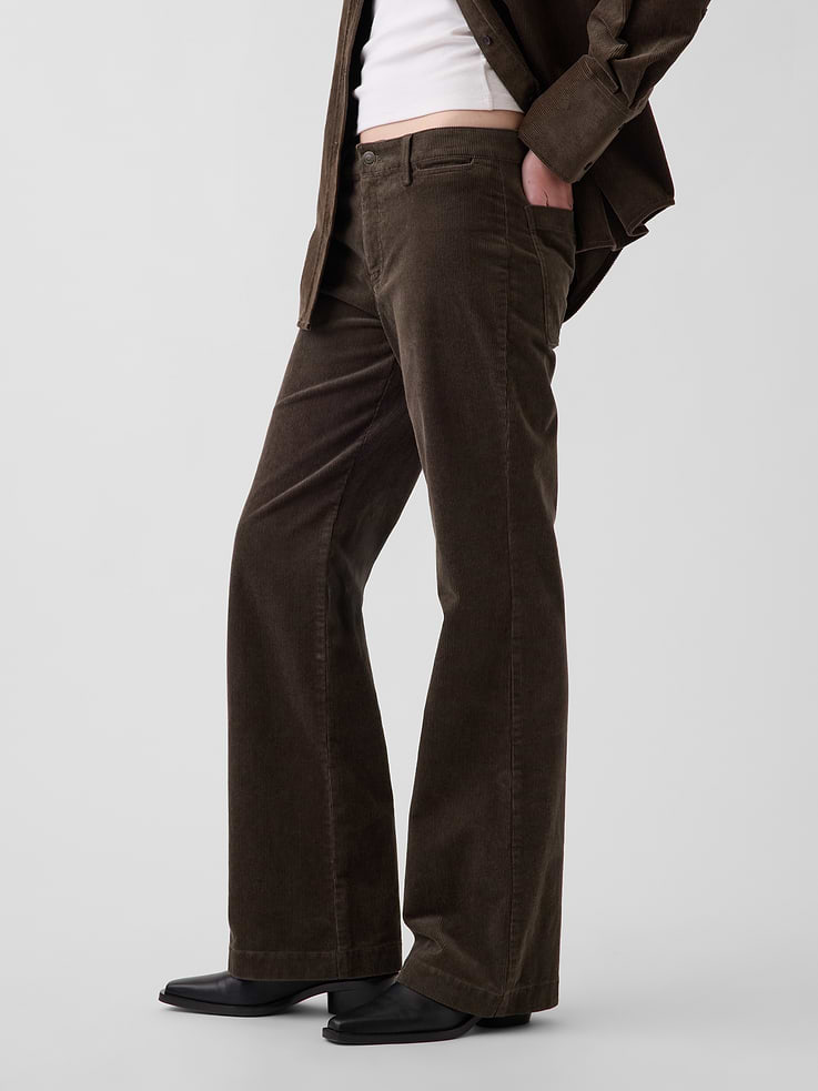 Image 3 de 7, Pantalon décontracté évasé en velours côtelé à taille mi-basse