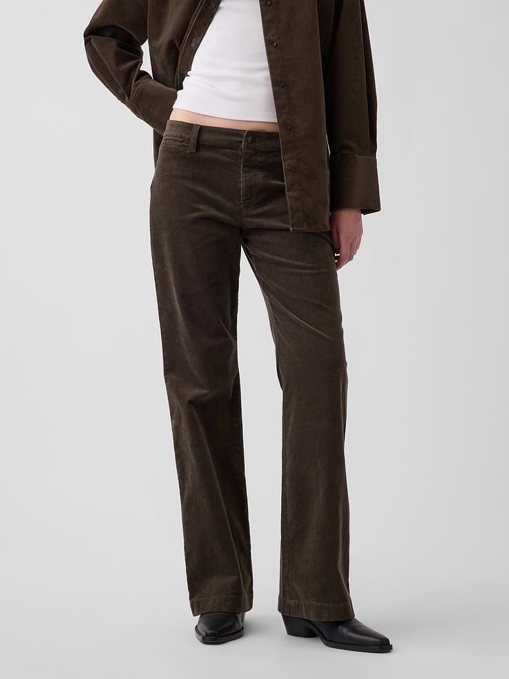 Image 2 de 7, Pantalon décontracté évasé en velours côtelé à taille mi-basse