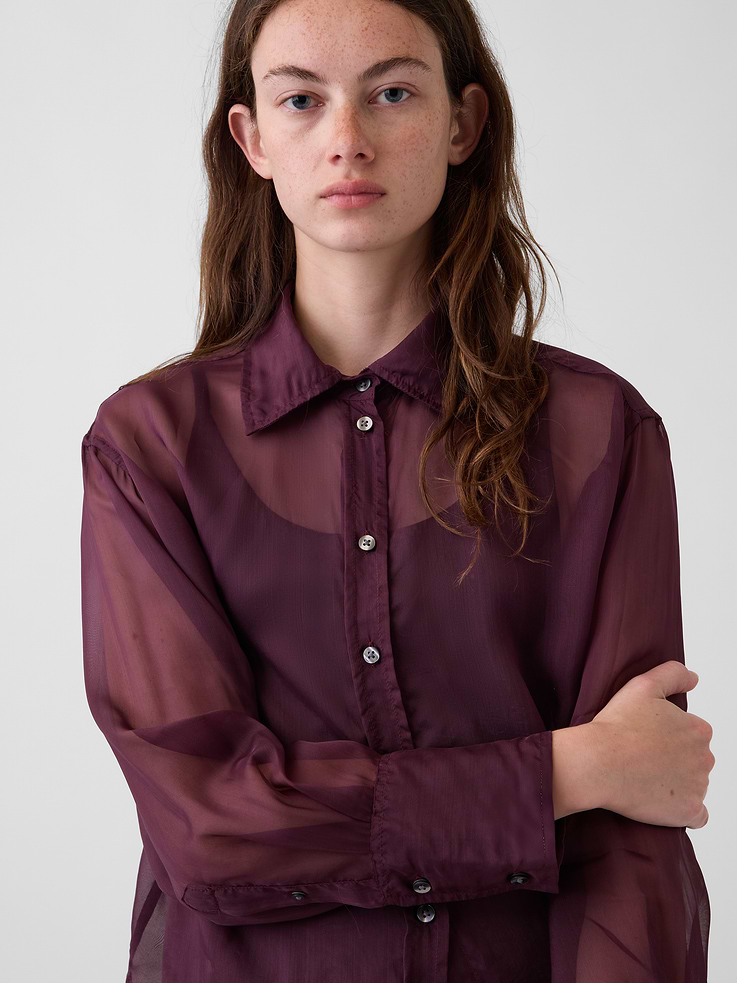 Image 4 of 5, Sheer Organza Big Shirt