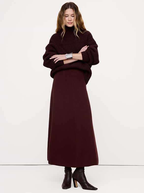 Wool-Cotton Maxi Sweater Skirt