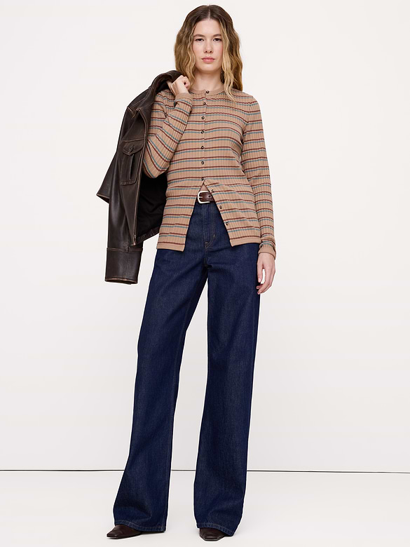 Stretch-Cotton Mixed-Ribbed Cardigan