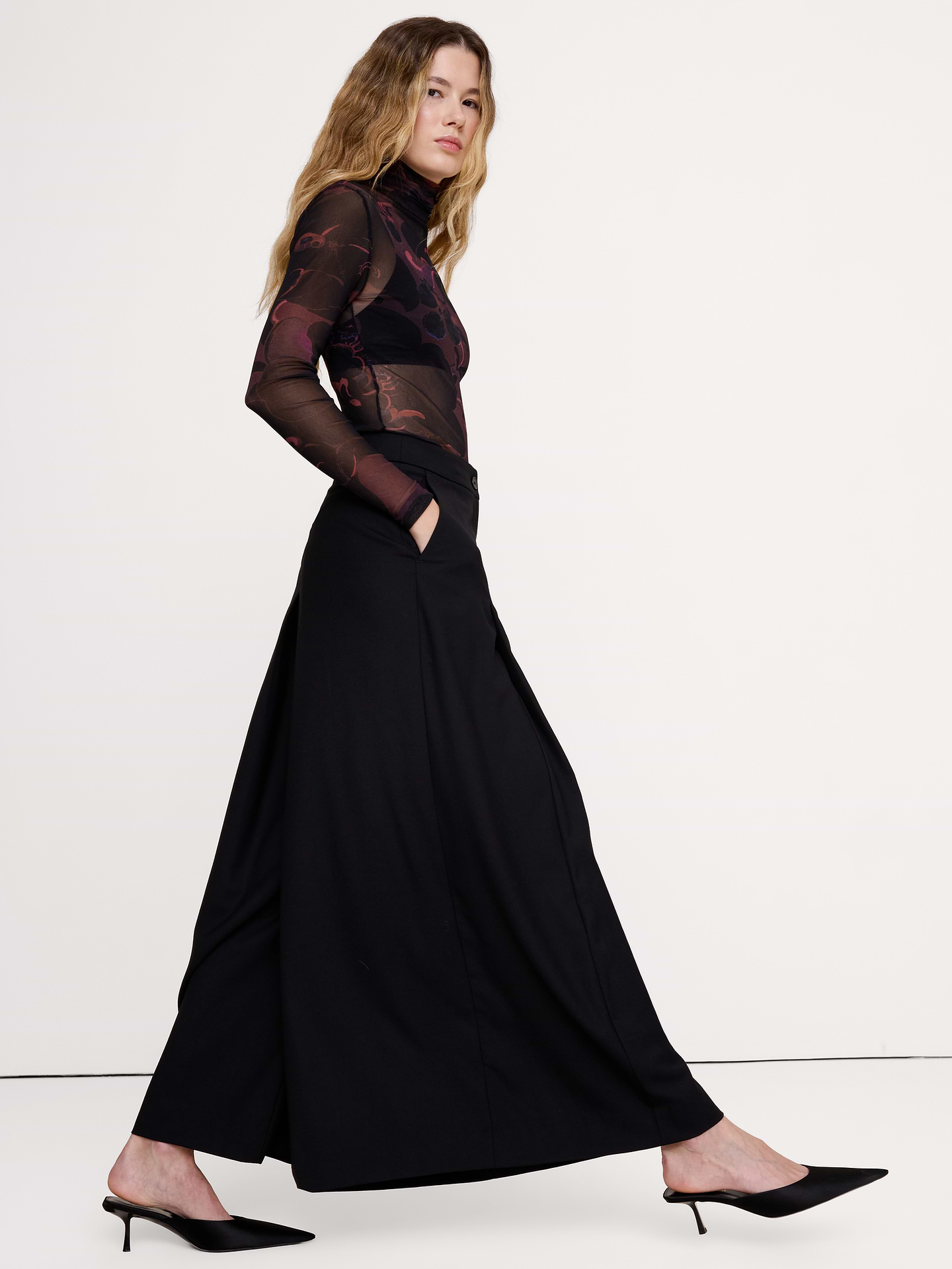 Image 3 of 4, High-Rise Wide-Leg Wool-Blend Palazzo Pant