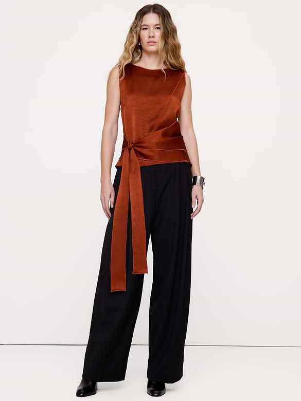 Hammered Satin Tie-Front Tank
