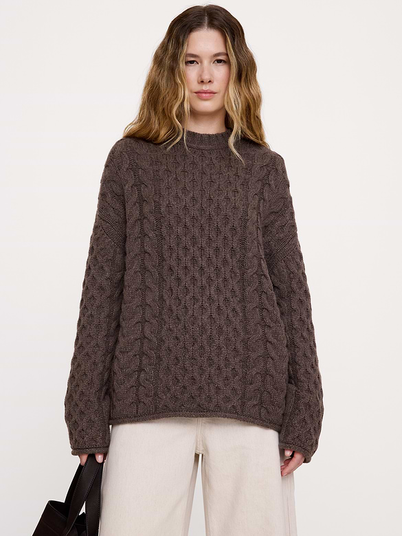 Italian Merino-Blend Cable Tunic Sweater