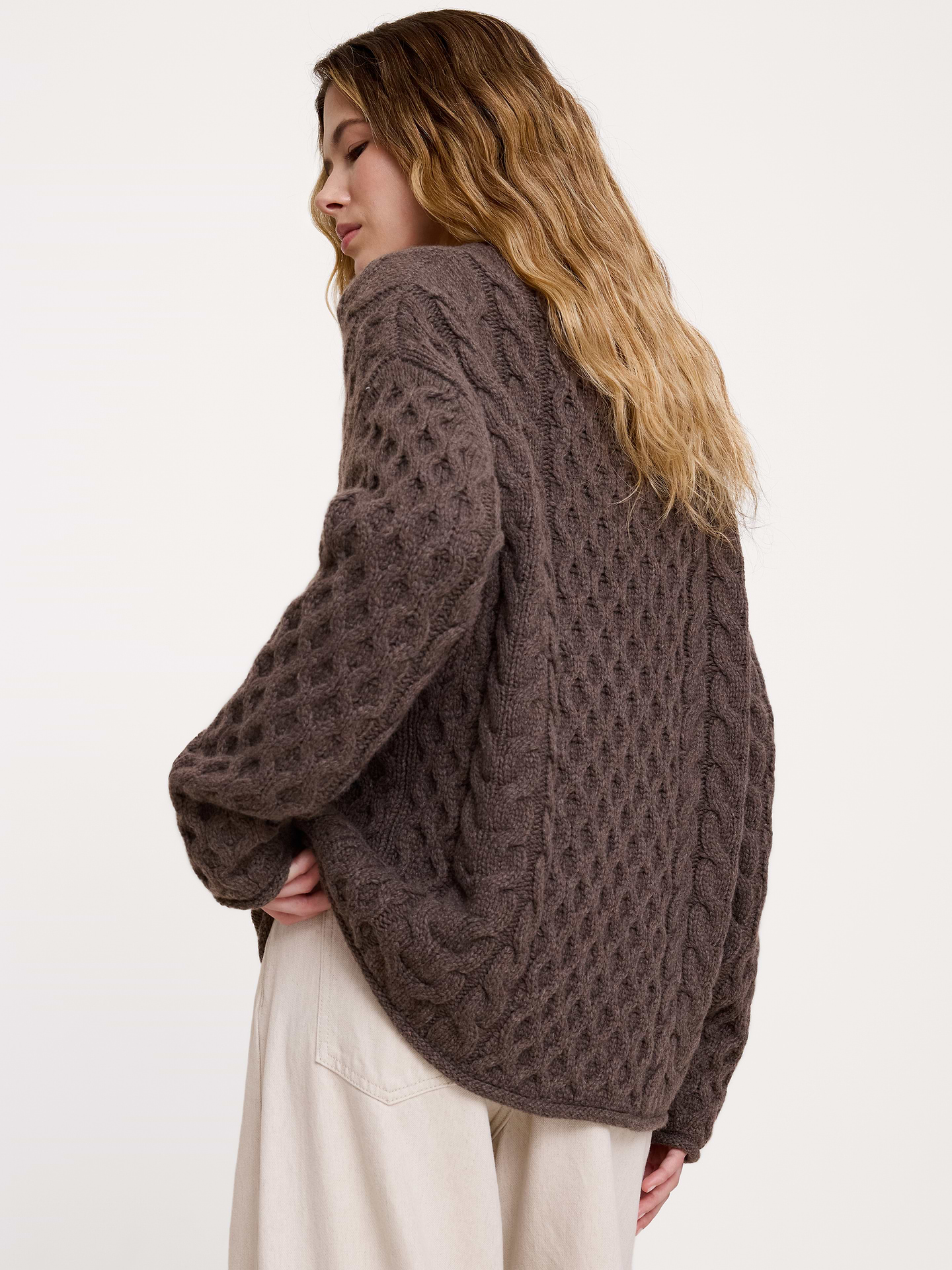 Image 2 of 3, Italian Merino-Blend Cable Tunic Sweater