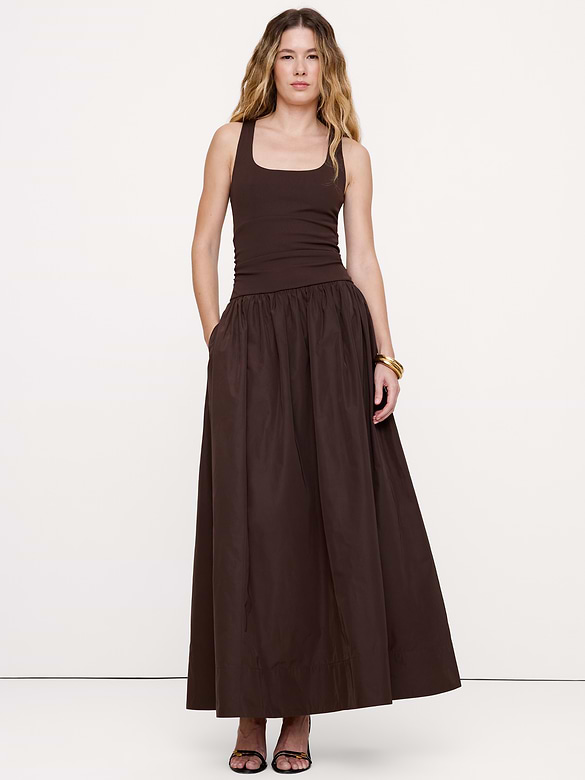 Jersey + Taffeta Halter Maxi Dress