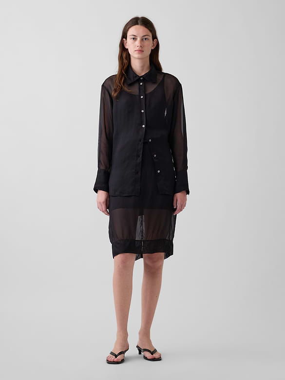 Sheer Organza Knee-Length Skirt