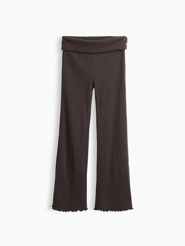 Image 1 of 2, Soft waffle knit flare leggings., Elasticized foldover waist., Lettuce edge hem., This product was made in a factory that invests in gender equity and women’s empowerment through RISE. Learn more at gapinc.com/equity ., Product #1184756