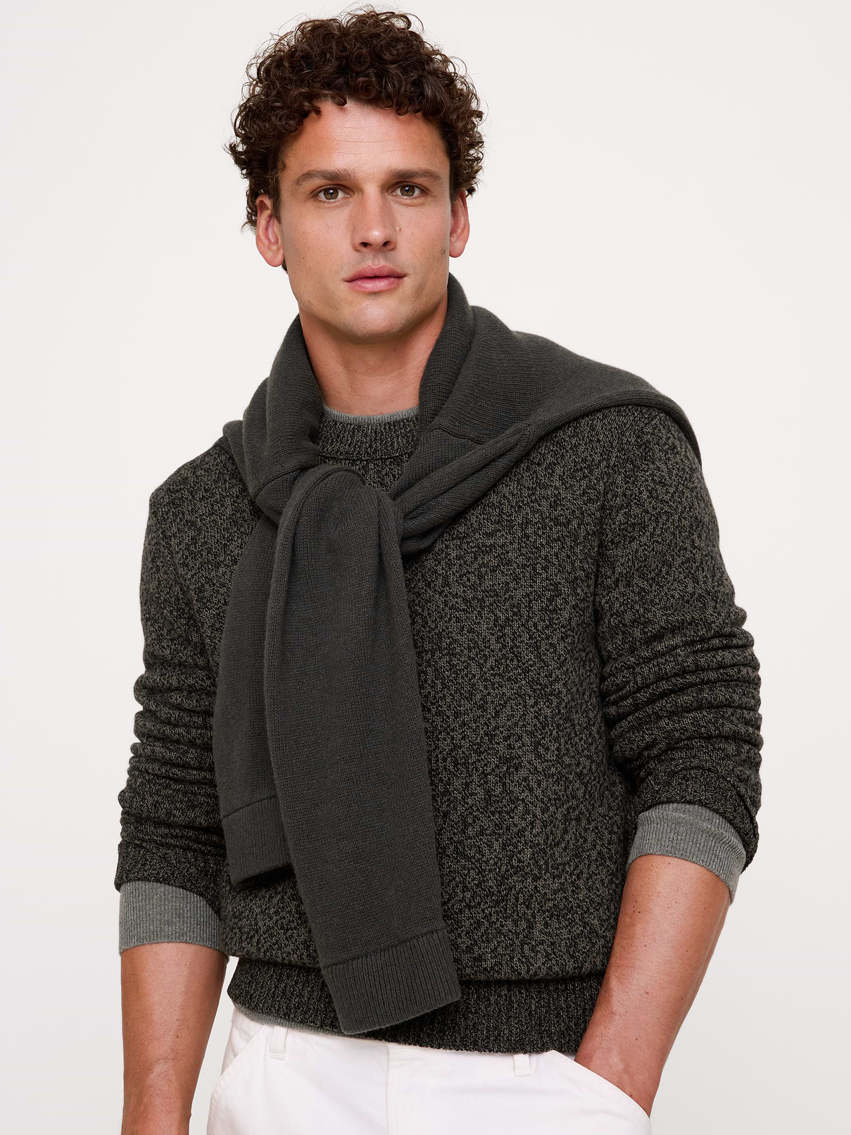 Marled Italian Cotton-Cashmere Crew-Neck Sweater
