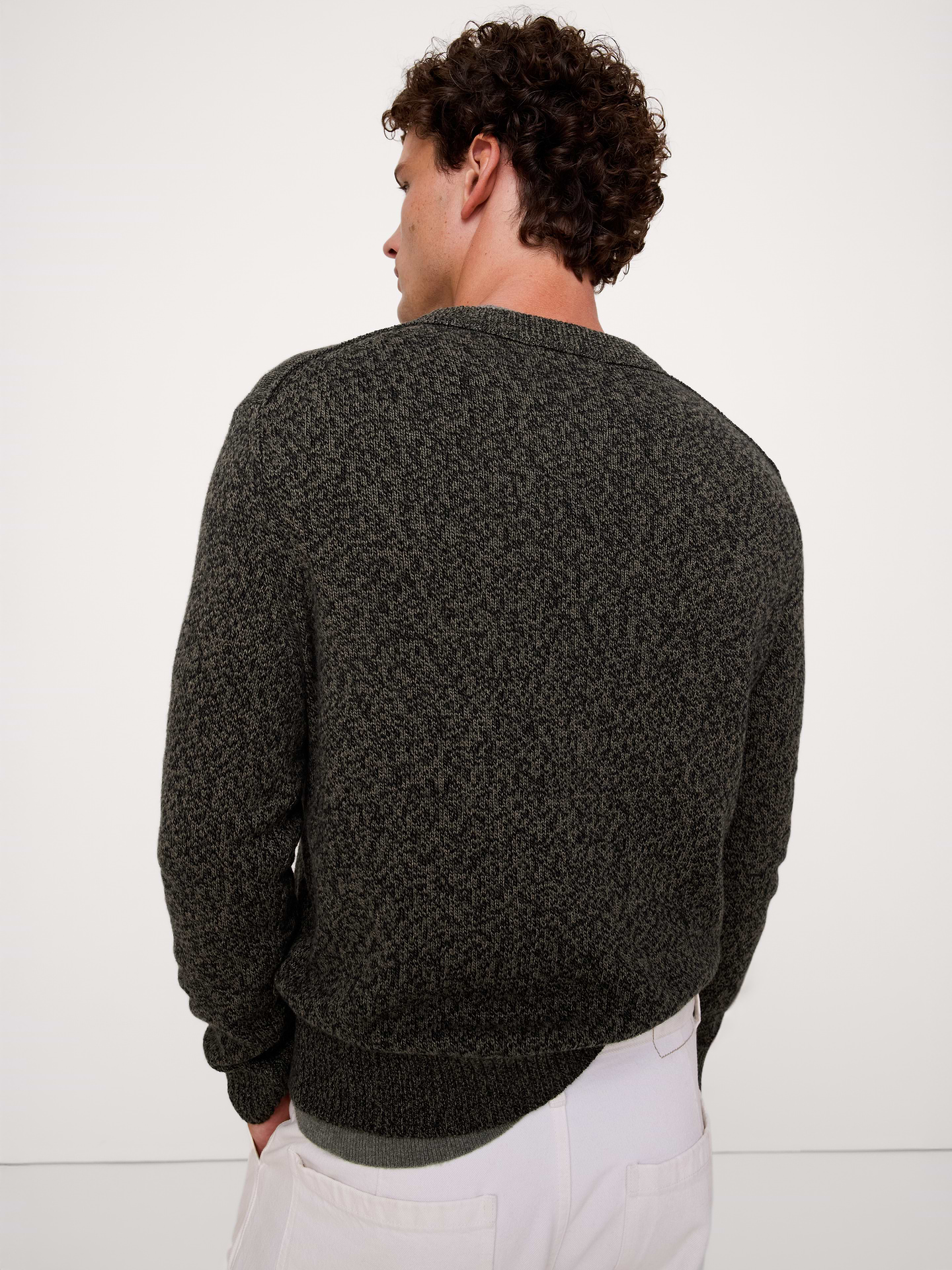 Image 5 of 8, Marled Italian Cotton-Cashmere Crew-Neck Sweater