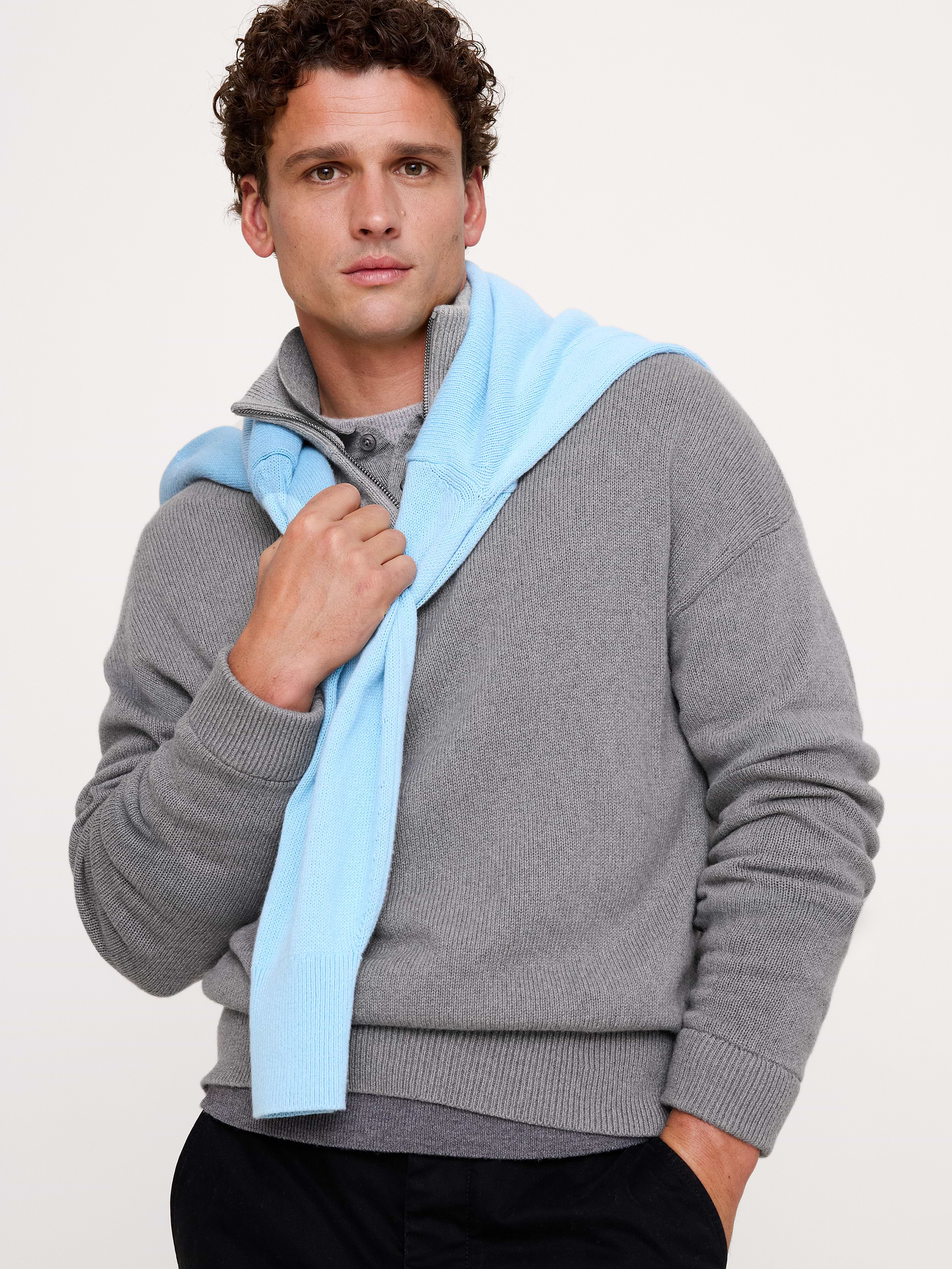 Image 1 of 6, We kept a classic fit for this quarter-zip sweater, opting for a base of breathable cotton, blended with cashmere for softness and warmth., Standard fit: A straight and easy fit., Fabric from Italy's Millefili mill., Stand collar with zip closure., Straight hem., Product #906749