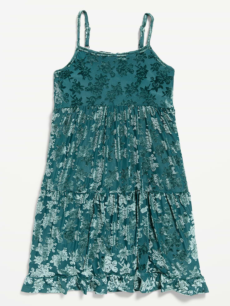 Image 3 of 3, Sleeveless Fit and Flare Floral Velour Dress for Girls