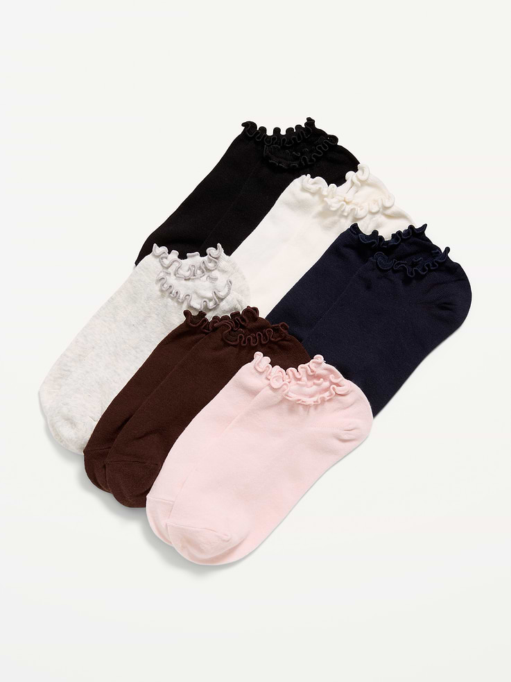 Image 1 of 1, includes 6 pairs of socks for women, ruffled openings, notched toe seams, Product #1183832