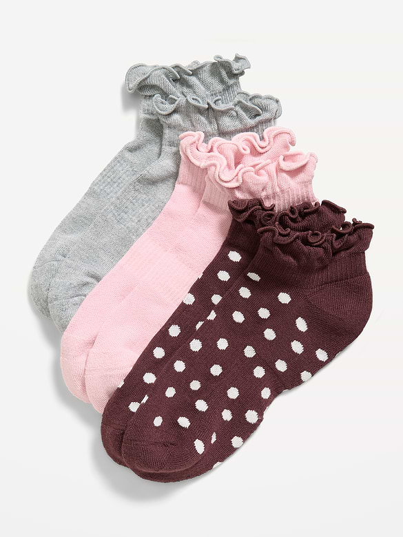 Ruffled Athletic Crew Sock 3-Pack for Women