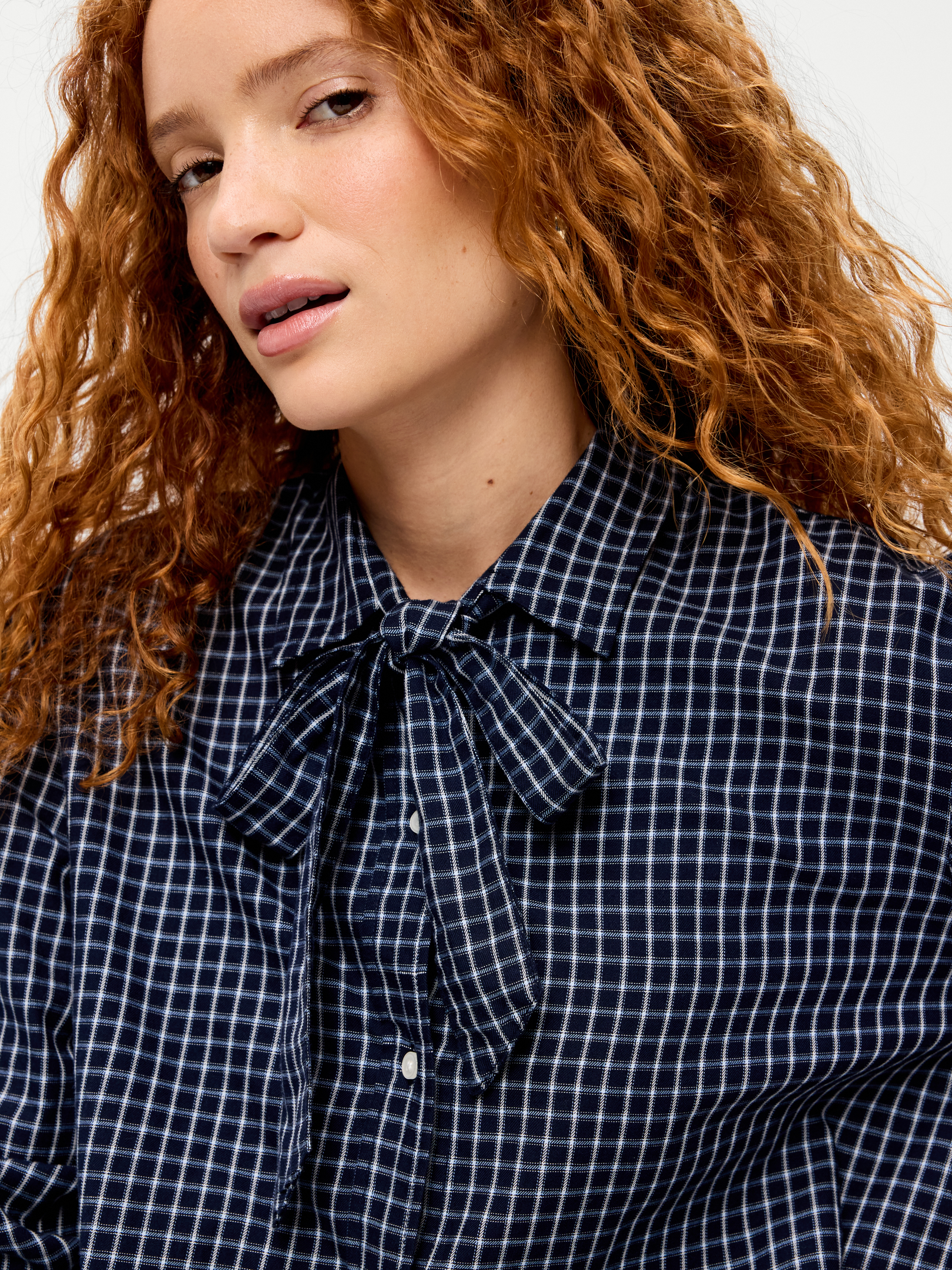 Image 4 of 4, Long-Sleeve Tie-Neck Button-Down Shirt