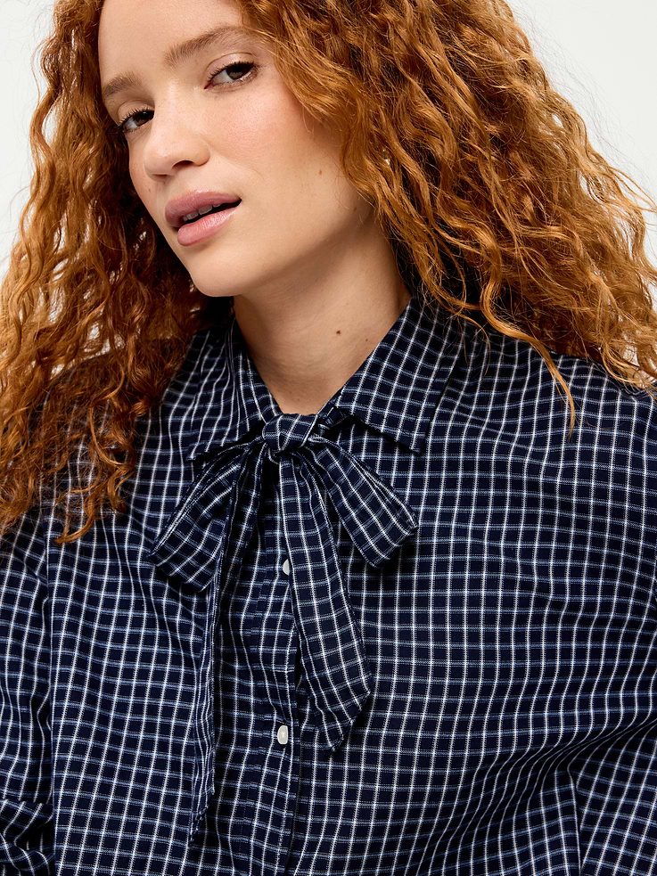 Image 4 of 4, Long-Sleeve Tie-Neck Button-Down Shirt