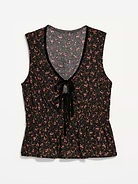 Image 2 of 2, Sleeveless Velvet-Trimmed Tie-Front Peplum Top