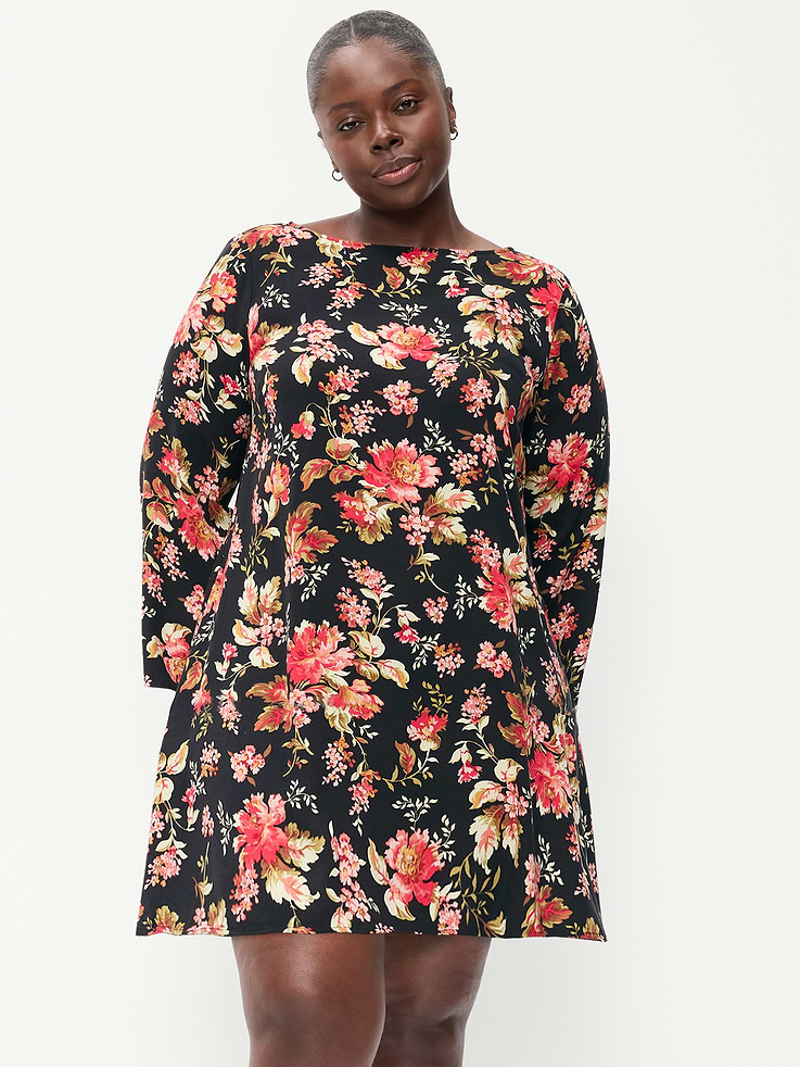 Image 4 of 5, Long-Sleeve Crepe Swing Mini Dress