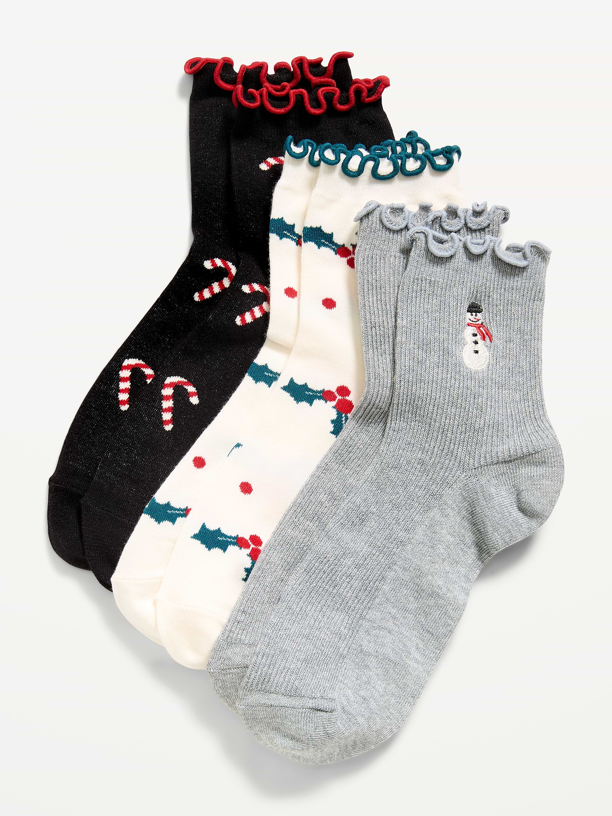 Image 1 of 2, includes 3 pairs of socks for women, ruffled openings, notched toe seams, Product #841573