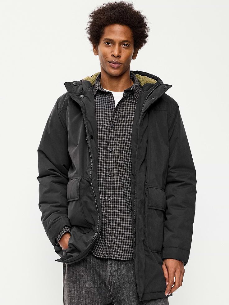 Image 1 of 6, drawstring hood, long sleeves, hand-warming pockets, hidden snap-button pockets, full length zipper, insulated, water-resistant, Product #1181603