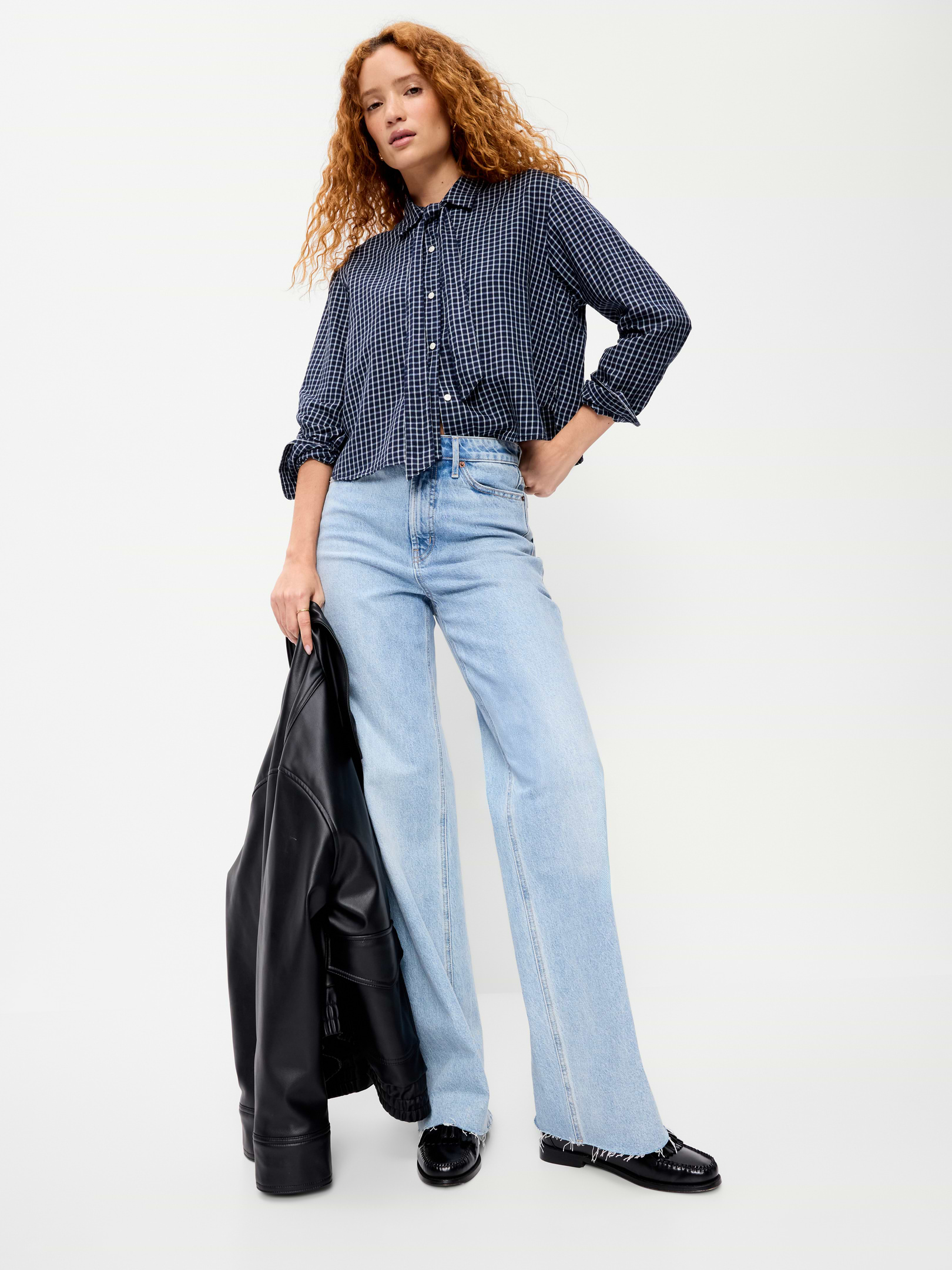 Image 3 of 4, Long-Sleeve Tie-Neck Button-Down Shirt