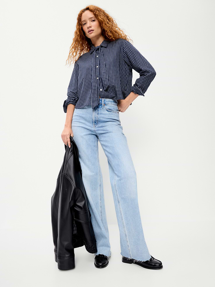 Image 3 of 4, Long-Sleeve Tie-Neck Button-Down Shirt