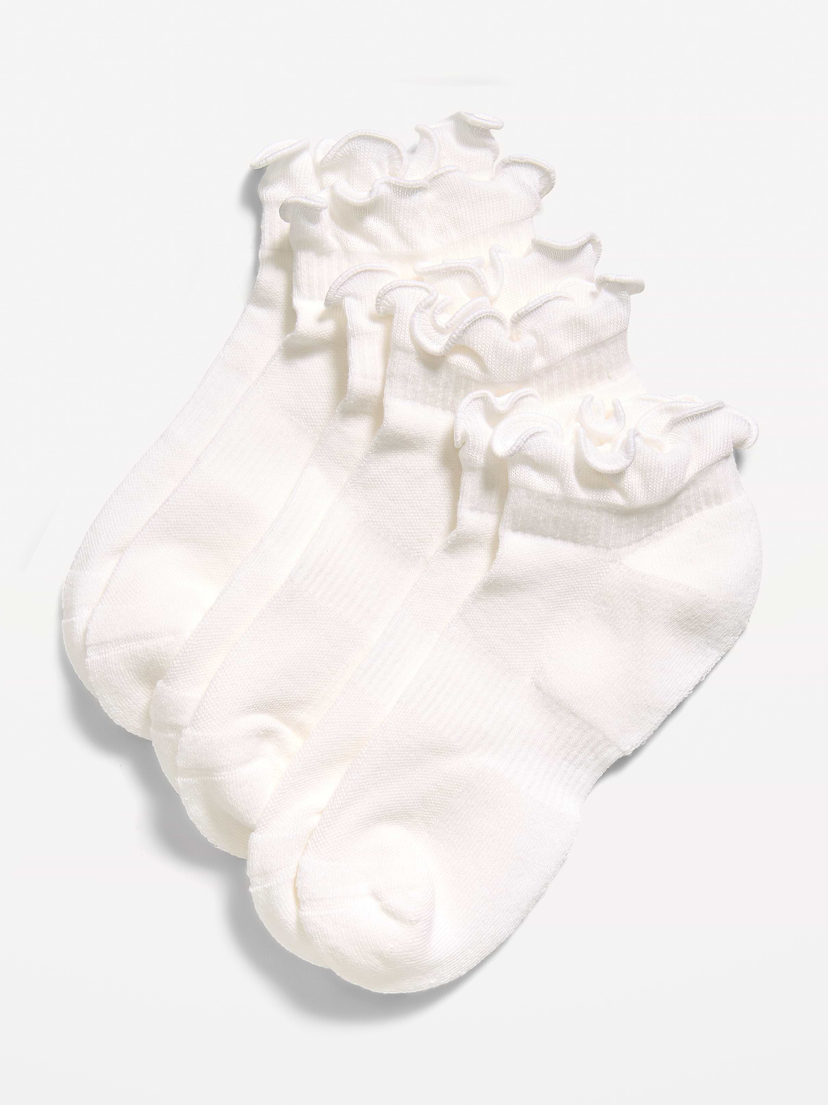 Image 1 of 1, includes 3 pairs of socks for women, ruffled openings, notched toe seams, Product #1183830