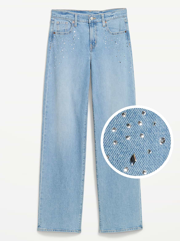 Low-Rise Embellished Loose Jeans