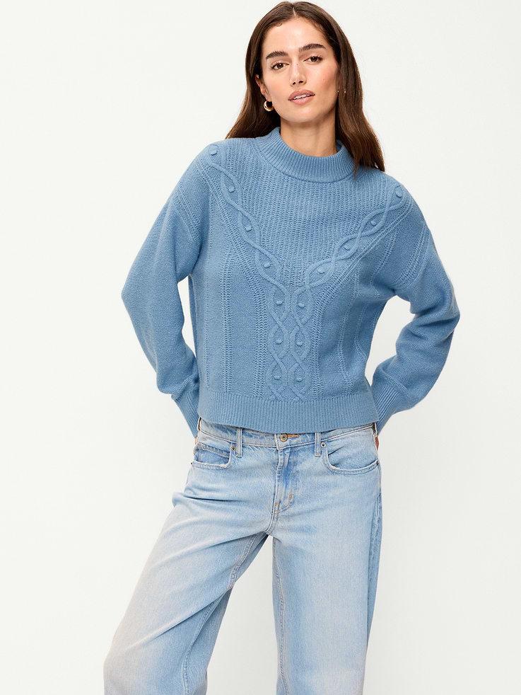 Image 3 of 5, SoSoft Crew-Neck Cable Knit Sweater