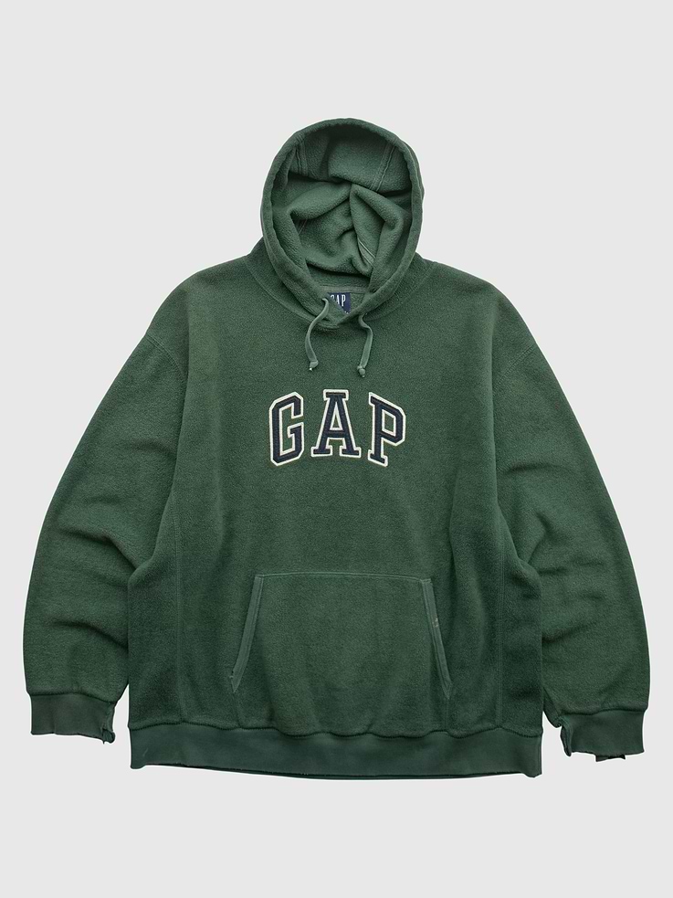 Image 1 of 5, One-of-one vintage piece sourced by Gap. Originally made in 2000s. Tag size listed as Unisex L. Chest Width: 25.5 in. Body Length: 27.5 in. Fits like a modern size L. Sizing may vary. Condition: Heavy wear. Distressed sleeve cuffs. Marks on pocket. Online only. Item cannot be returned or exchanged. Specifications: Vintage Laundered Final Sale