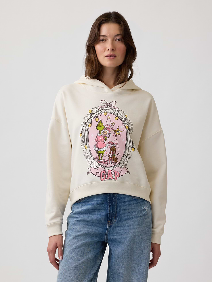 Image 1 of 5, Soft, comfy fleece., Dropped shoulder, long sleeves with banded cuffs., Hood., Dr. Seuss graphic at front., Banded hem., Product #1184656
