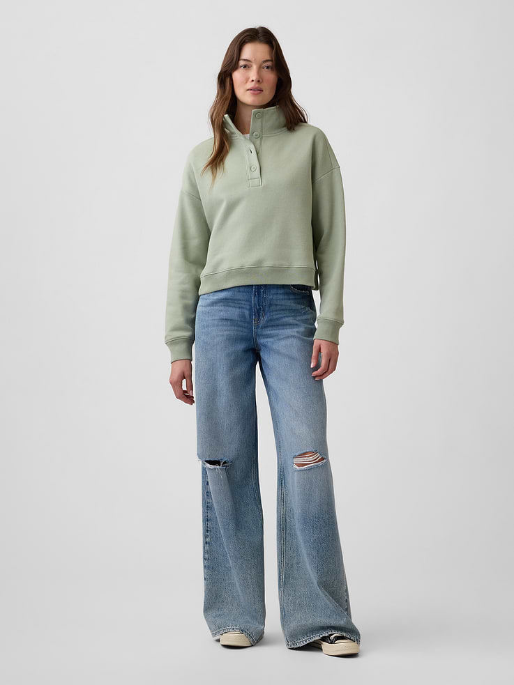 Image 3 of 5, Relaxed Henley Sweatshirt