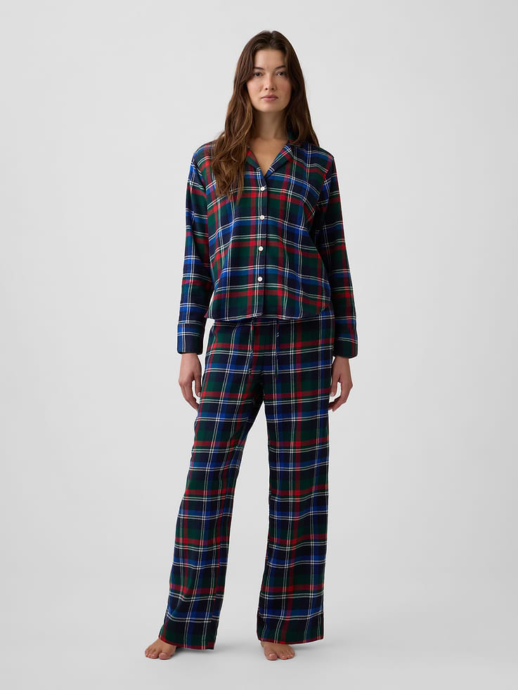 Image 1 of 4, Smooth flannel sleep pants., Drawcord ties at elasticized waist., Select styles have allover holiday print, stripes, or plaid., Shop matching PJs for all., Product #1182139