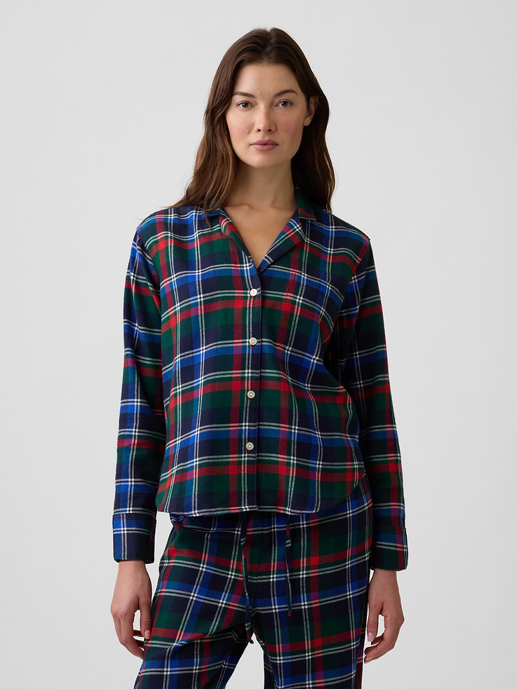 Image 1 of 4, Smooth flannel sleep shirt., Long sleeves with button cuffs., Spread collar, button front., Patch pocket at chest., Curved hem., Select styles have allover print or plaid., Shop matching PJs for all., Product #1184084