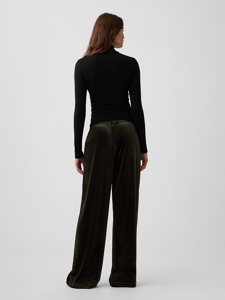 Image 4 of 7, Recycled Velour Pull-On Wide-Leg Pants