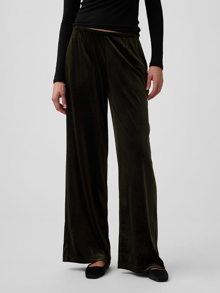 Image 2 of 7, Recycled Velour Pull-On Wide-Leg Pants