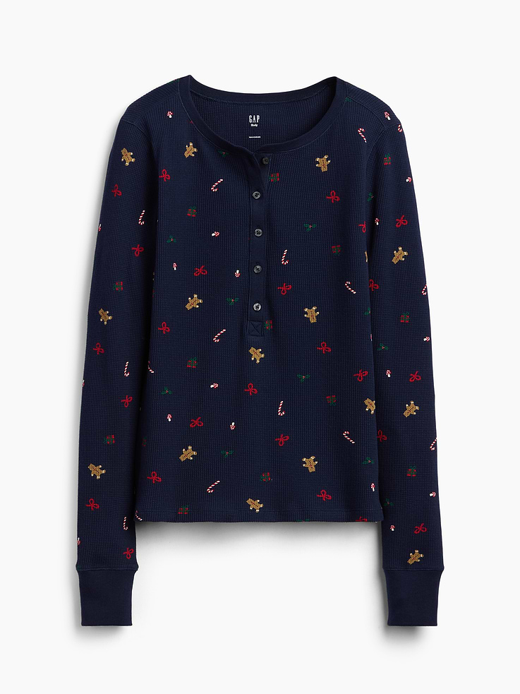 Image 4 de 4, Haut de pyjama henley en tricot gaufré