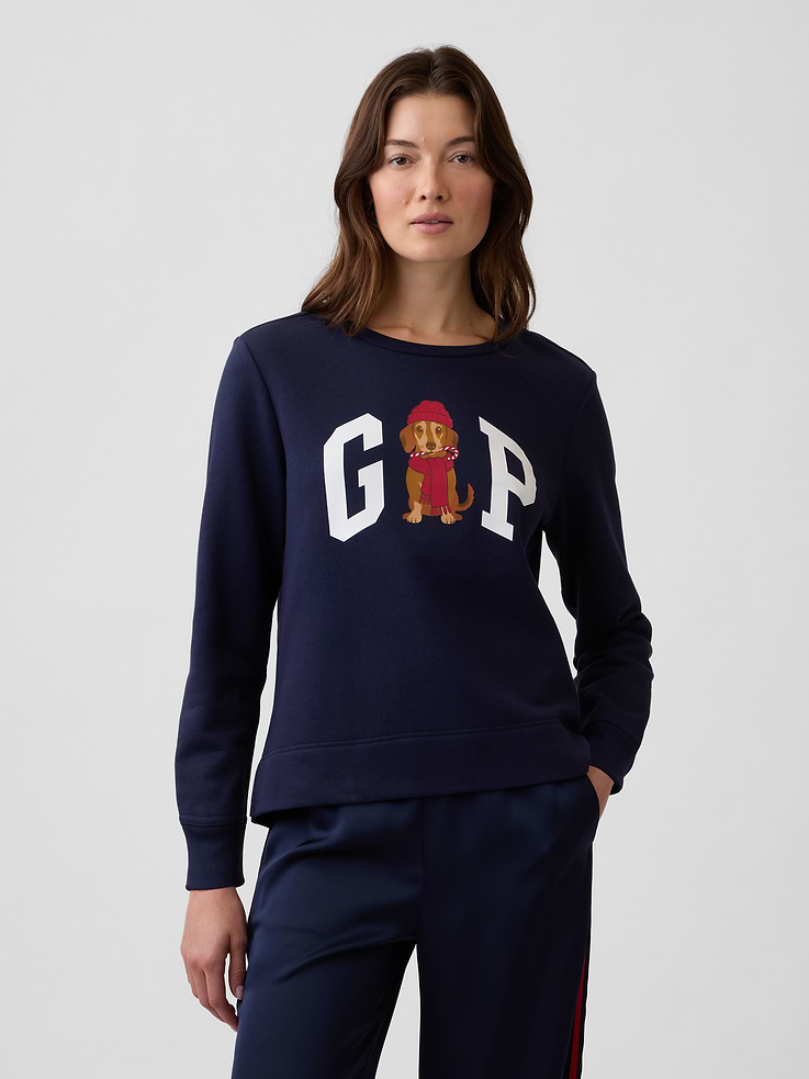 Image 1 of 5, Made with 42% recycled cotton. Compared to virgin materials, using recycled materials helps reduce resource use and waste., Soft, comfy fleece., Dropped shoulder, long sleeves with banded cuffs., Crewneck., Gap logo at front., Banded hem., Product #814059