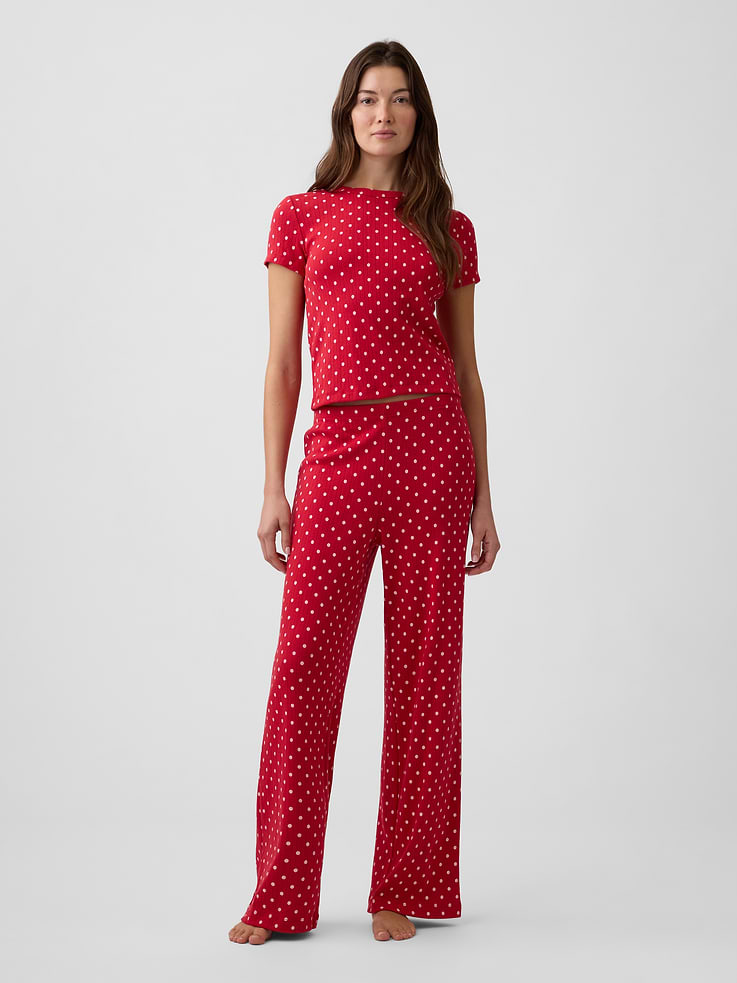 Image 1 of 4, Ribbed pointelle sleep pants., Elasticized waist., Select styles have allover print., This product was made in a factory that invests in gender equity and women’s empowerment through RISE. Learn more at, Product #1184087