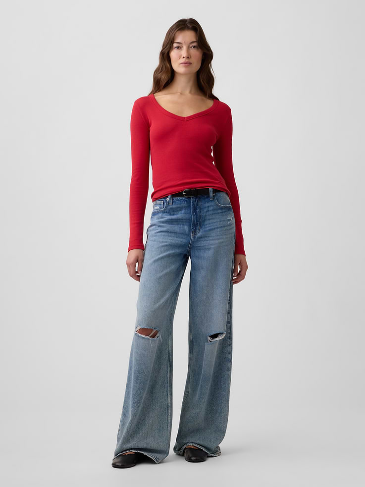 Image 3 of 5, Modern Ribbed V-Neck T-Shirt